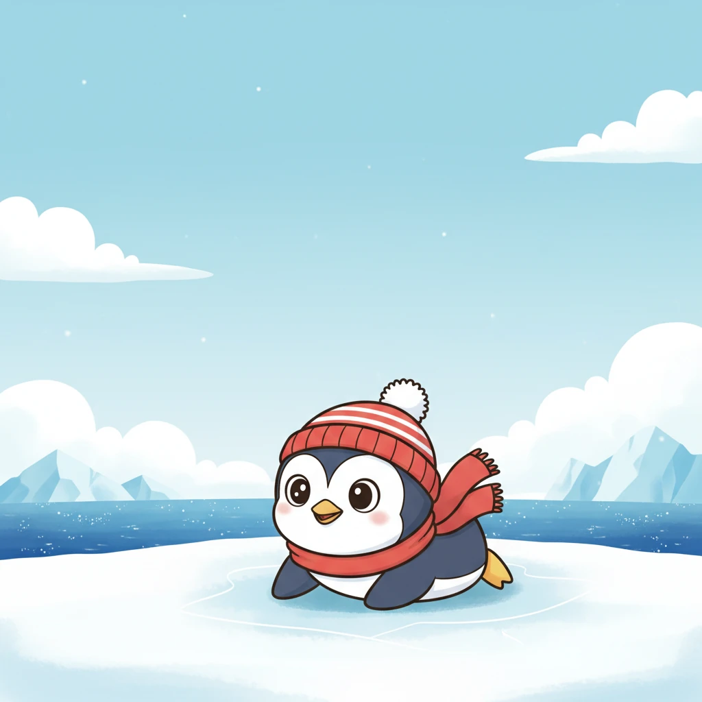 在遥远的冰雪世界里,住着一只好奇心满满的小企鹅,名叫波波。他有着圆滚滚的身体和一双亮晶晶的眼睛,总是喜欢探索周围的一切。今天,他正趴在冰面上,望着远方。