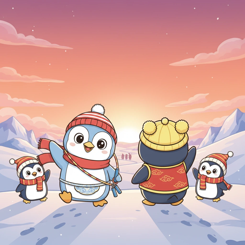 夕阳西下,冰雪世界被染成了橘红色。波波和小伙伴们依依不舍地互相挥手告别,约定明天还要一起玩耍。波波的心里充满了温暖和期待,期待着下一次的跳绳冒险。