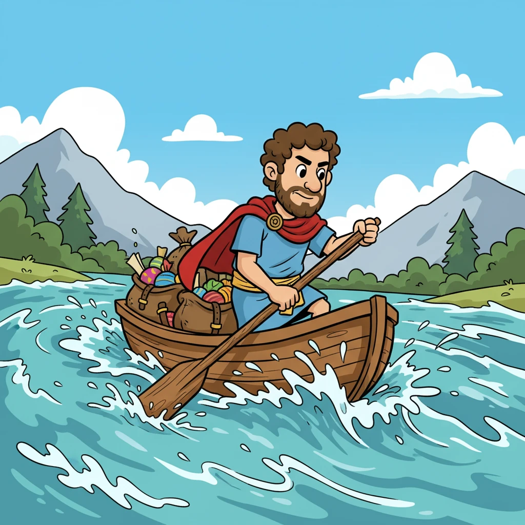 A raging river blocked their path. Marcus arranged for a safe passage, using his knowledge of boats and trade to barter for passage. He successfully navigated the river, his goods safe.