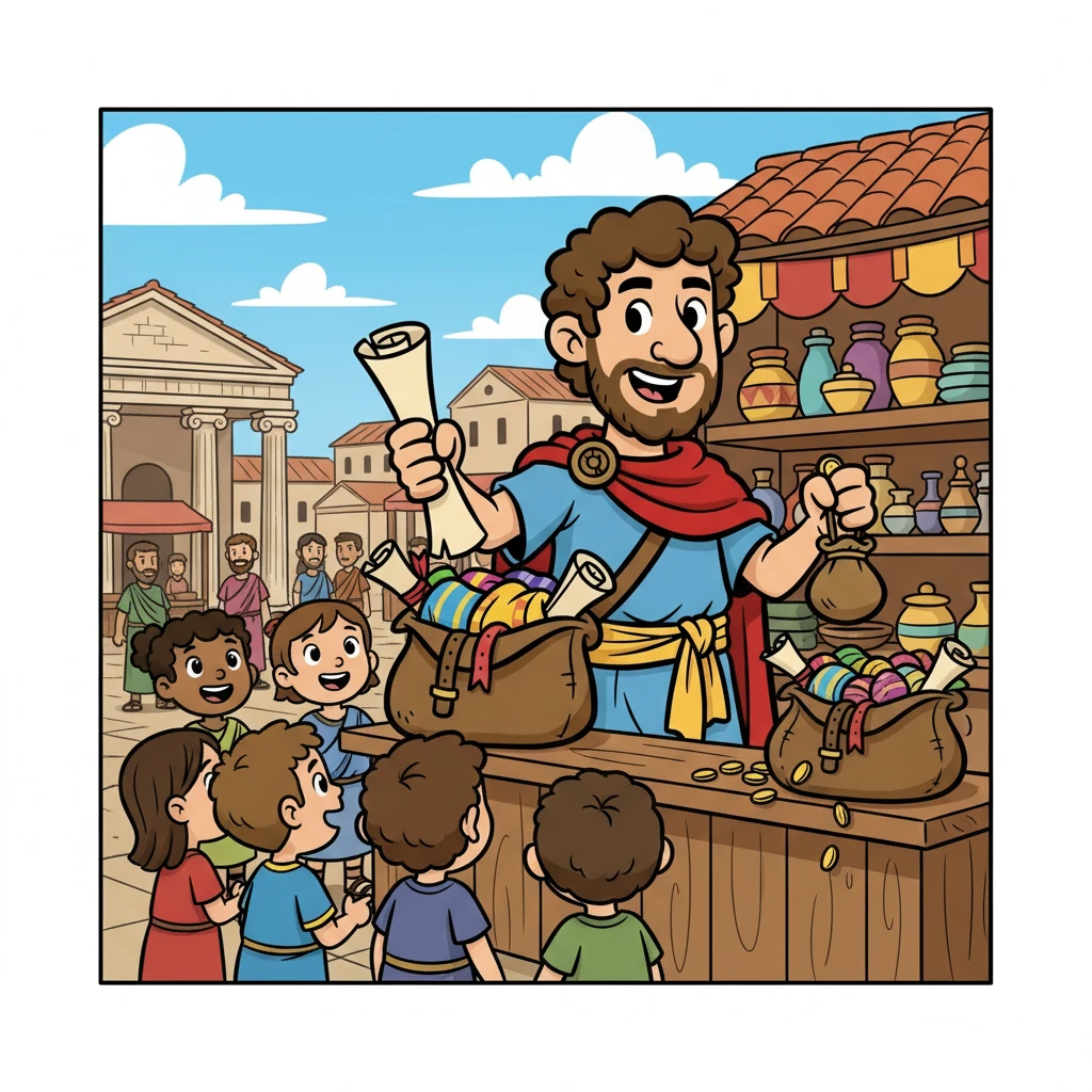 Finally, Marcus, his journey complete, returned to Rome, a changed man. He had seen wonders, faced challenges, and learned the value of trade and cultural exchange. He set up his shop, sharing tales of his adventures, making him a legend.