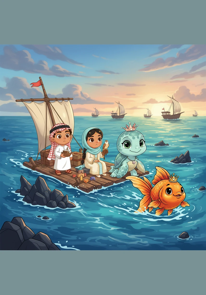 Further out, fishing boats pass by, leaving behind old white nets and dark oil that clouds the clear water. The sea begins to look grey and messy as the pollution spreads.