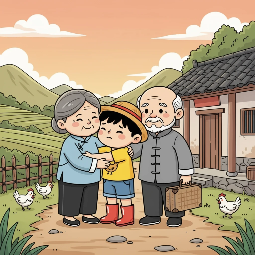 临走的那天，小明依依不舍地和爷爷奶奶告别。他紧紧地抱住爷爷奶奶，心里充满了对乡下夏天的留恋。