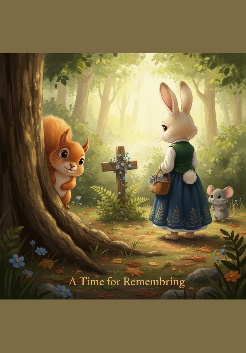 Pip peeked from behind his tree, watching his friends enjoy their simple meal together. He looked down at his magnificent golden acorn, which felt cold and heavy in his paws. Even though he had the biggest treasure in the woods, he realized he wasn't having any fun at all.