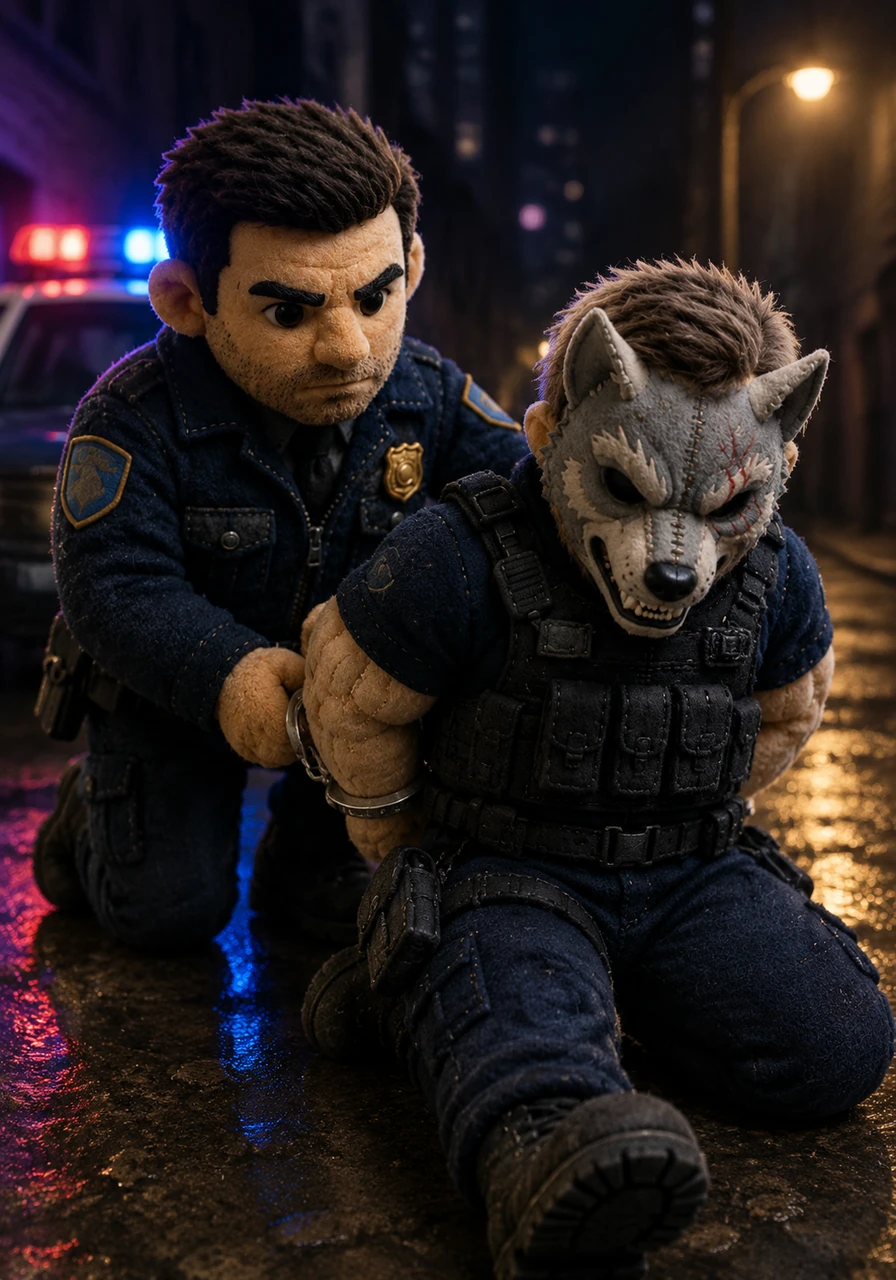 The metallic click of handcuffs echoes through the night air as Elias finally secures Silas, ending the reign of terror. The adrenaline fades, replaced by a sense of duty fulfilled as the criminal realizes his run has come to an end.