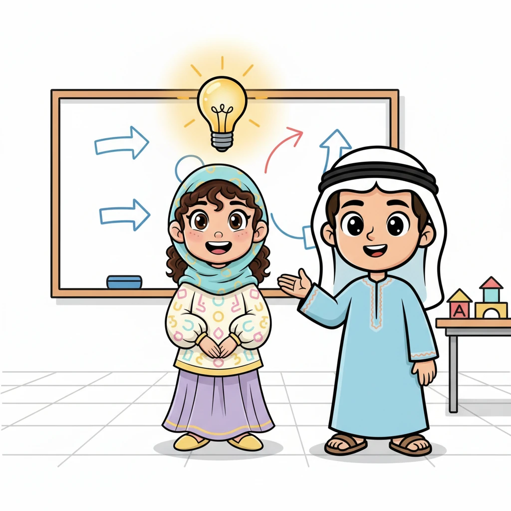 لمعت عينا نور بفهم وهي ترى الصورة تتحرك أمامها، وفهمت الفكرة بوضوح. "إذن، الفعل المبني للمعلوم يركز على من قام بالفعل؟" سألت نور بفضول وبهجة. ابتسم أستاذ فصيح وهز رأسه موافقًا، وظهرت لمبة مضيئة بشكل كرتوني فوق رأس نور تعبيرًا عن الاستيعاب.