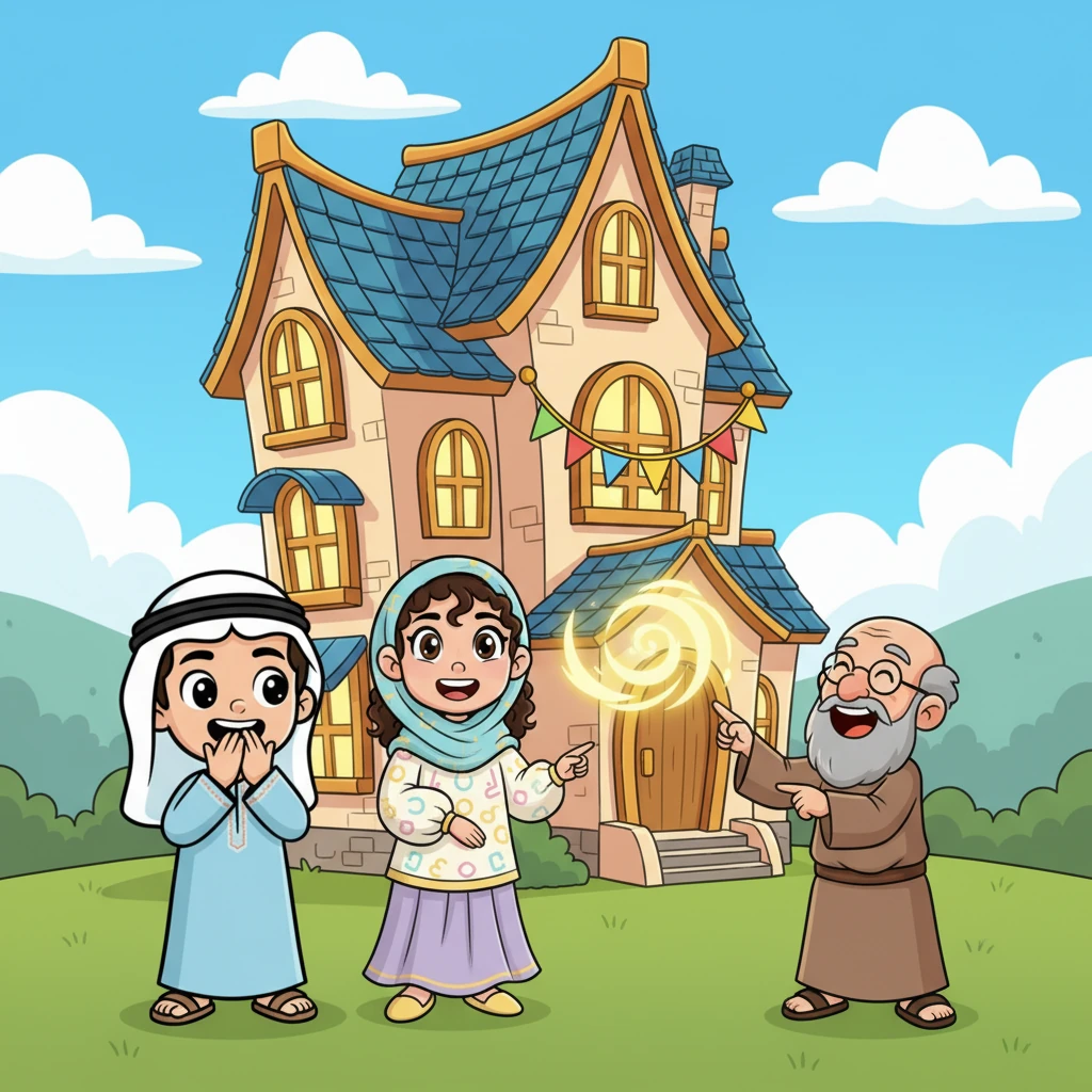 ثم اختفى المهندس في ومضة من الضوء، وبقي البيت شامخاً وجميلاً، يتدلى منه شريط احتفال. "بُني البيت!" صاح أستاذ فصيح، مؤكداً على أن التركيز الآن على البيت نفسه والعمل الذي تم إنجازه، وليس على من قام بالبناء.