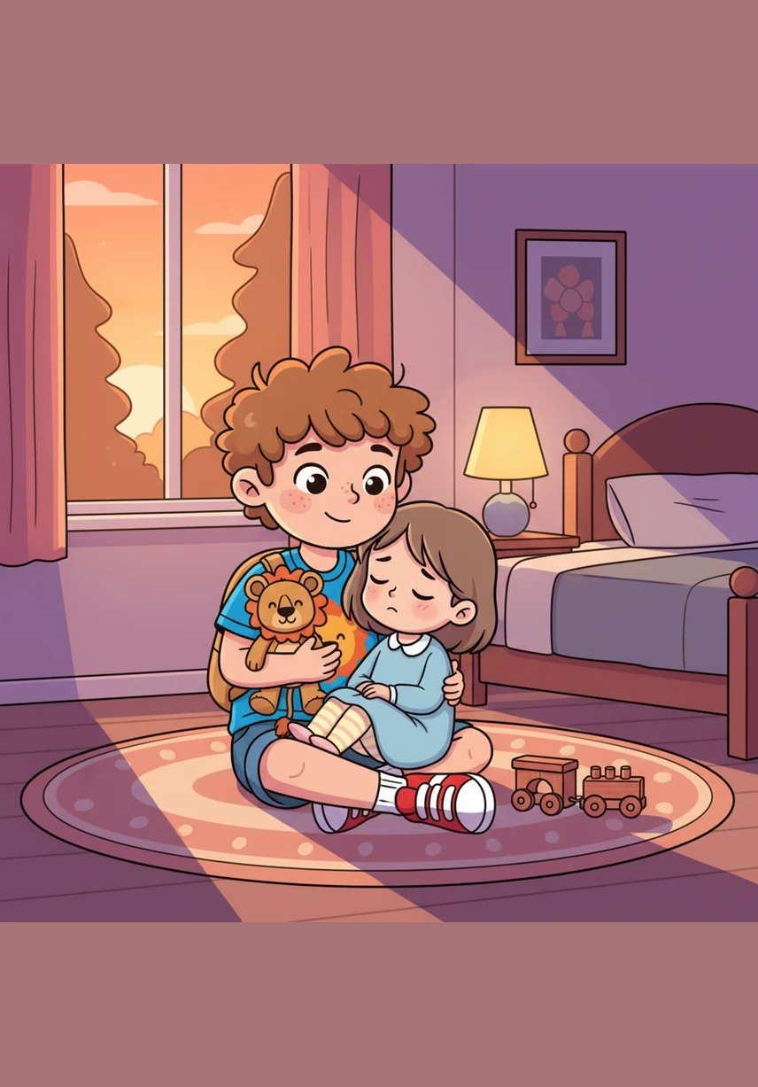 The sun begins to set, turning the sky into a beautiful painting of orange, pink, and purple. Leo watches the colors change from his porch and says, I am grateful for this beautiful day.