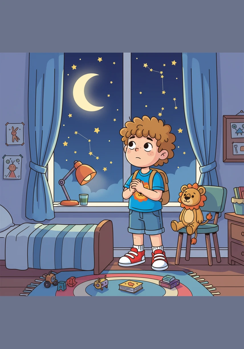 Leo looks out his window at the twinkling stars scattered across the dark night sky. He realizes he is just as unique as every star and says, I am one of a kind and there is no one else like me.