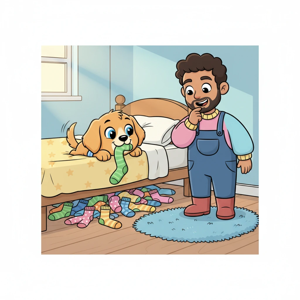 Buddy had a mischievous habit of "collecting" Leo's missing socks, often found tucked under his bed in a colorful pile. Leo would pretend to be annoyed, but couldn't help but chuckle at Buddy's proud, wagging tail whenever a new sock was discovered. It was their silly, secret game.