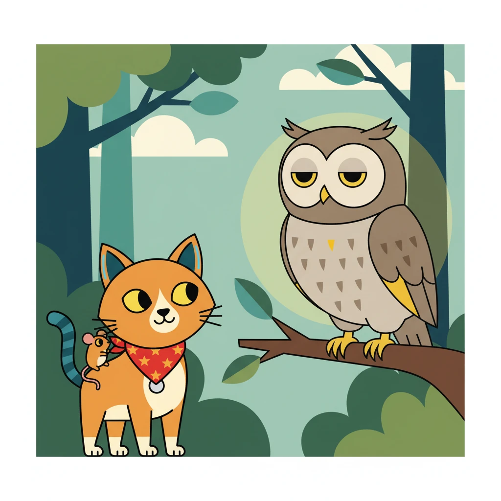 Luna and Pip journeyed to the edge of the whispering forest, where they found Barnaby, a wise, warm grey owl. Barnaby sat perched on a sturdy brown branch, his large, knowing eyes half-closed. "The brightest light," hooted Barnaby softly, "is often found where you least expect it."