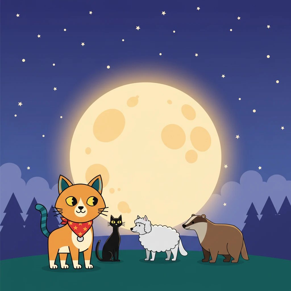 Luna looked at Pip, then Barnaby, and finally at Buster, their shapes outlined against the soft glow of the moon. She realized Buster was right. The true brightness wasn't a distant star, but the warm feeling of togetherness.