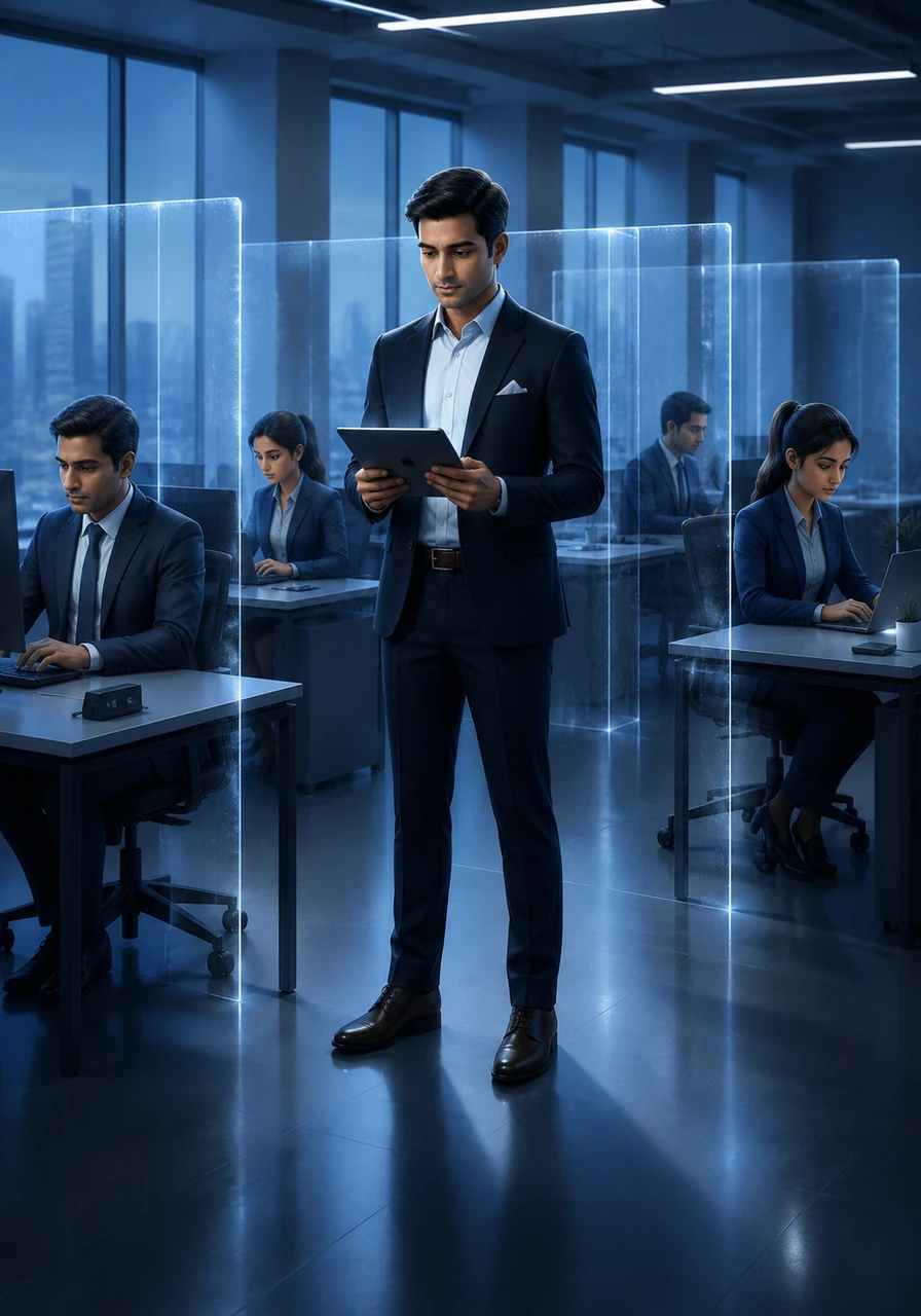As Arjun reviewed the quarterly targets, he noticed his team members working diligently just a few feet away, but their eyes never met. A subtle, glass-like shimmer seemed to separate each desk, a visual manifestation of the invisible walls that kept their thoughts and struggles entirely locked away. The ambient light of the office was a cool, clinical blue, casting long, detached shadows across the polished floor.