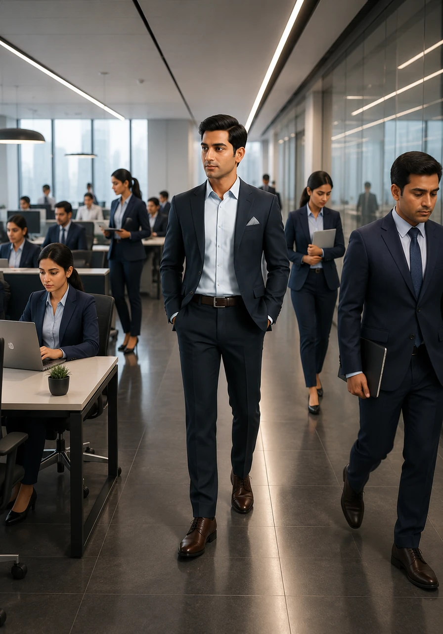 Walking through the expansive, open-plan office, Arjun observed the paradox of their hyper-connected environment where emails flew instantly but human warmth was entirely absent. Employees passed each other in the hallways like ships in the night, their movements fluid but their expressions completely guarded. The sophisticated, premium aesthetic of the building only heightened the profound sense of emotional distance.