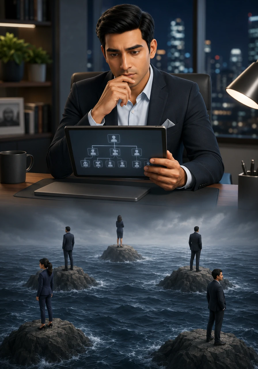 Sitting back at his desk, Arjun looked at a complex organizational chart on his tablet, realizing that the neat lines connecting names didn't reflect reality at all. In truth, each person was an island, navigating an ambitious corporate landscape entirely alone without a safety net of mutual support. The weight of this collective isolation pressed heavily on his chest, prompting a quiet moment of deep reflection.