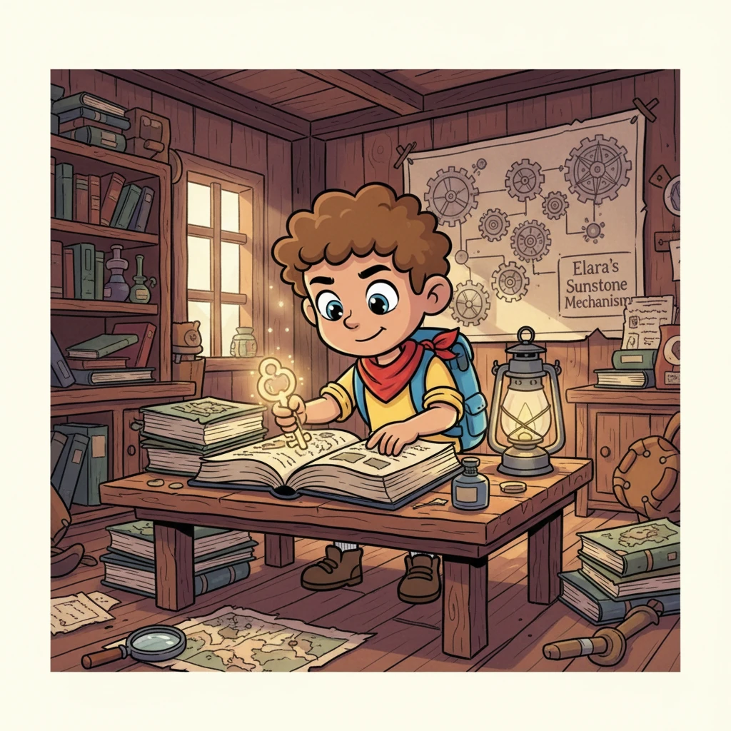 Back at the clubhouse, Sam poured over old town records, connecting the dots between Elara Whisperwind, the Sunstone, and the town's history. He discovered Elara was a brilliant inventor who had designed a complex mechanism to power the Sunstone, hiding it to protect its magic. The key, he realized, was meant to activate this very contraption.