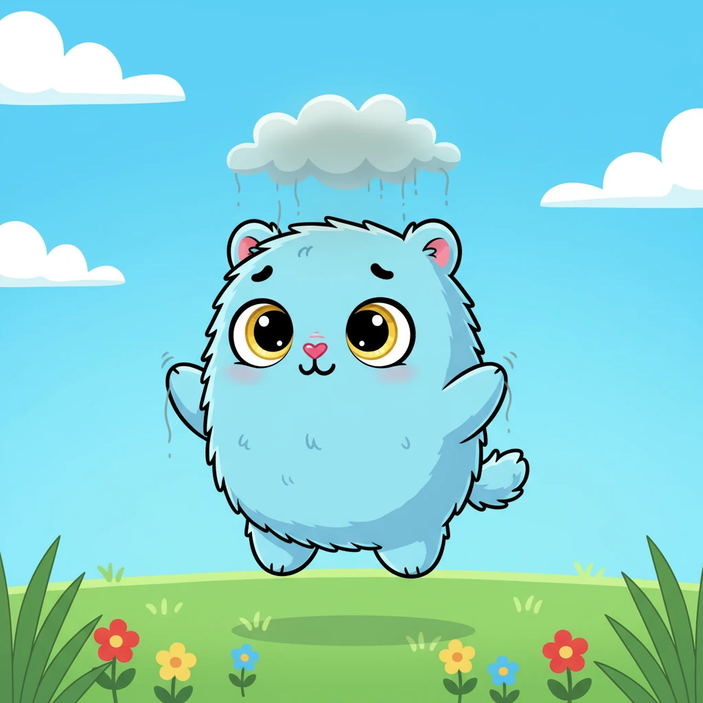 Pip, a small, fluffy creature with big, curious eyes, usually woke up with a joyful bounce. But today, a tiny, wispy grey cloud seemed to follow Pip everywhere, dimming their usual sparkle. Pip tried to shake it off, but the cloud clung on gently.