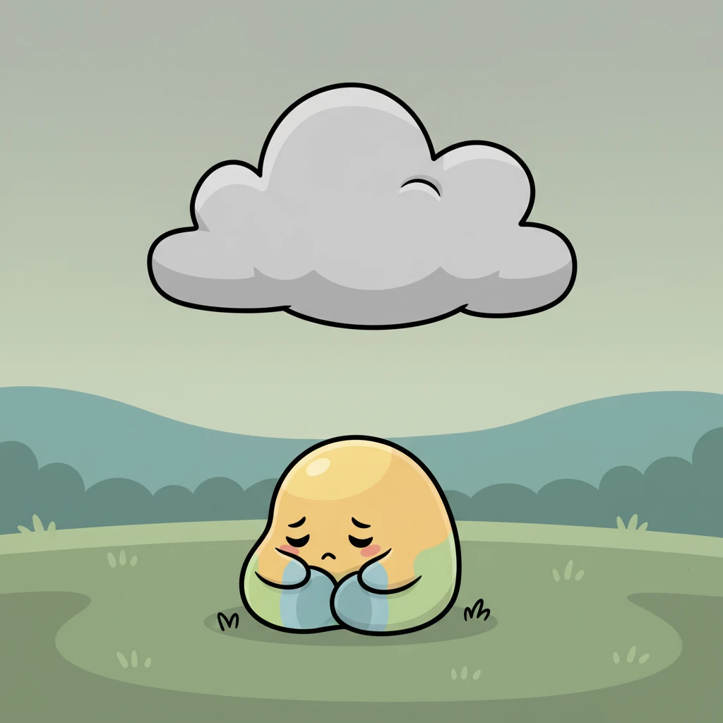 As the day went on, Pip felt more and more sluggish, their bright colors seeming a little muted. The cloud overhead had grown into a noticeable, gentle rain cloud, although no rain fell yet. Pip just wanted to curl up and be still, feeling a quiet sadness settle in.