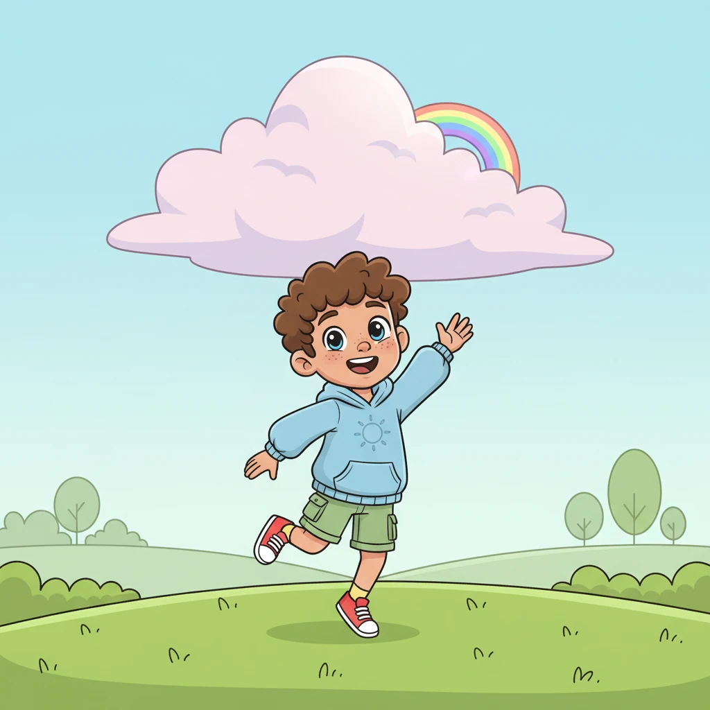 Pip realized that sharing their feelings and trying something new had made a difference. The grey cloud above them wasn't completely gone, but it had softened into a gentle, pearly pink, and a tiny rainbow peeked through its edge. Pip felt a lightness return to their step.