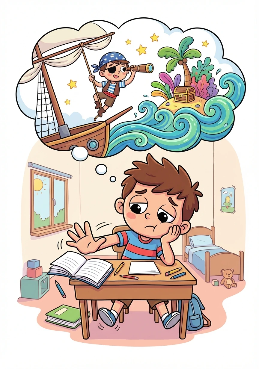 Rafa, um garoto curioso, se sente desmotivado com os estudos. Suas tarefas parecem chatas e sem graça, e ele sonha com aventuras mais emocionantes.