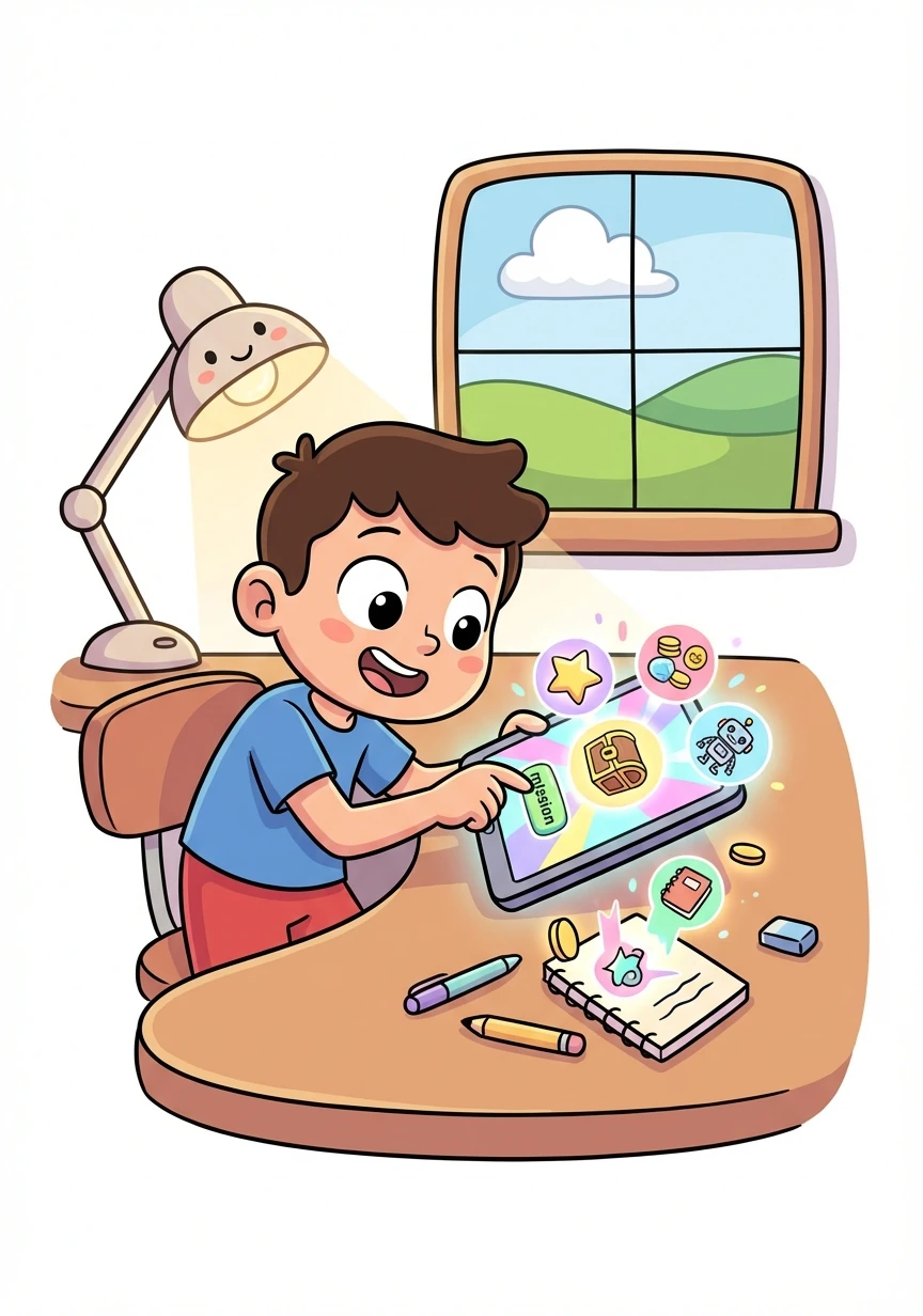 Ao descobrir o Prodigy AI, Rafa fica fascinado. O aplicativo transforma suas tarefas em missões empolgantes, com desafios diários e recompensas incríveis.