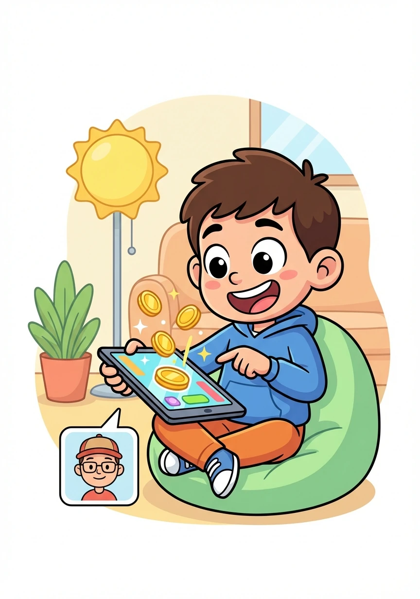 Ao completar missões, Rafa ganha moedas virtuais que pode usar para personalizar seu avatar e comprar itens especiais no aplicativo.