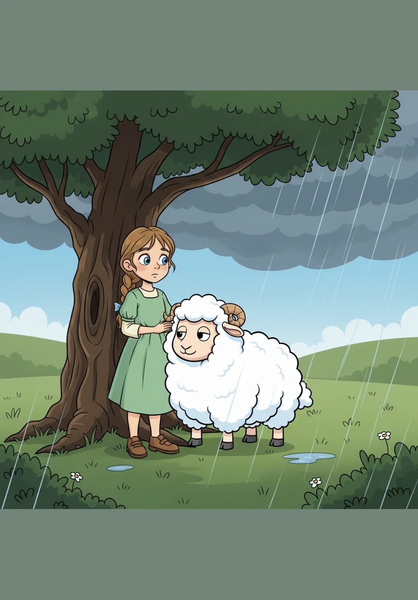 La pluie commence à tomber et le tonnerre gronde au loin, effrayant un peu les deux amis. Lila serre tendrement Népal contre elle pour le rassurer, lui murmurant des mots doux pour calmer son cœur.