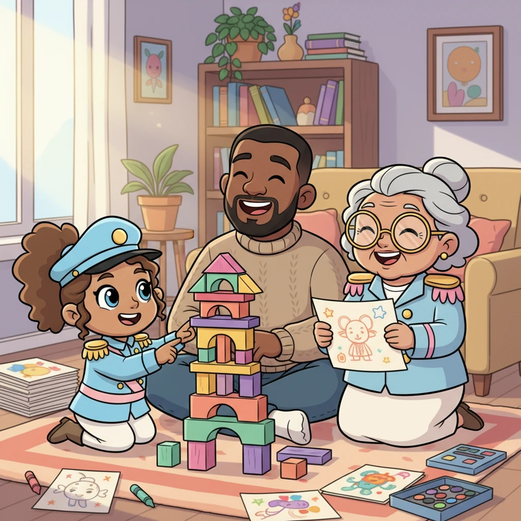 A special day meant visiting Uncle Michael, who greeted Nana and Caroline with a wide, joyful grin. They spent the afternoon drawing fantastical creatures and building intricate block towers, sharing quiet laughs and understanding glances. Uncle Michael’s world was a vibrant tapestry of imagination, and Nana loved being a part of it.