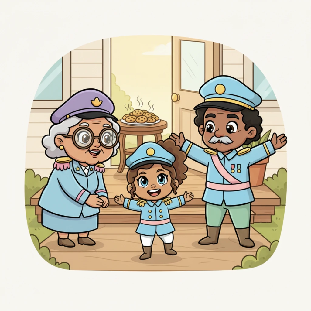 Next, Nana skipped to her grandparents' house, where Paula and Grace Adjei welcomed her with open arms and the smell of freshly baked cookies. Grandparents Paula and Grace loved to tell Nana stories of their youth, making her giggle with their playful tales and warm hugs. Nana felt a deep, comforting love whenever she was with them.