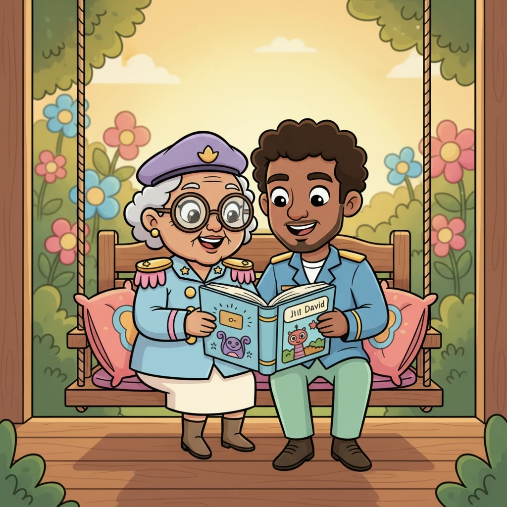 Later, Nana and Uncle David sat on the porch swing, sharing a big book of silly riddles, their heads close together. Uncle David listened intently as Nana shared her thoughts and dreams, offering gentle advice and lots of encouragement. Their bond was a quiet, strong connection, built on trust and shared giggles.