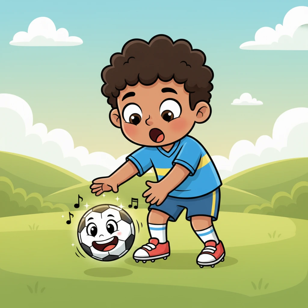 De repente, un balón diferente, brillante y con una gran sonrisa dibujada, rebotó justo a sus pies. El balón, que se presentó como Boti, comenzó a hablar con una voz alegre y burbujeante, invitando a Leo a una aventura. Los ojos de Leo se abrieron de par en par, sorprendido y emocionado por este encuentro mágico.