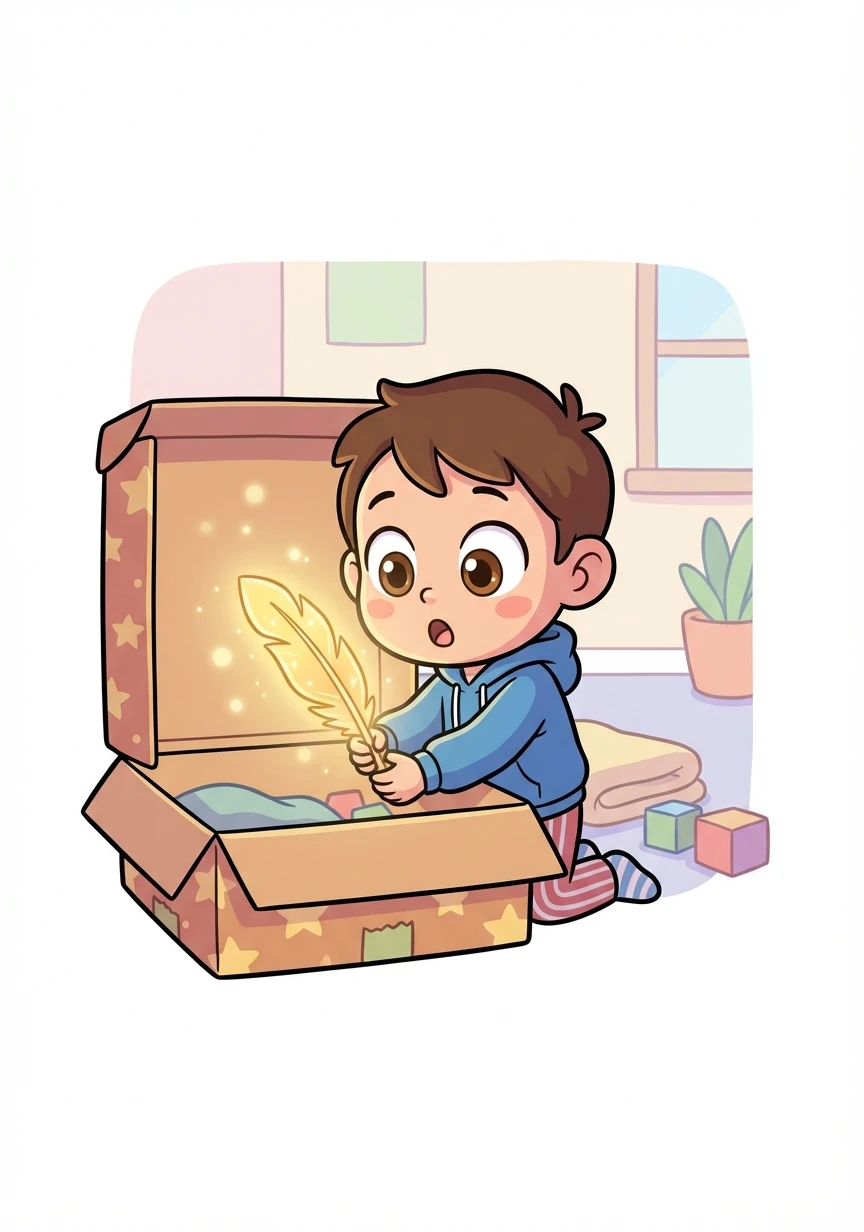 Inside the box lay a beautiful quill, shimmering with a soft, golden light. As Quinn picked it up, a tiny voice whispered, 'Use me wisely, little one!'