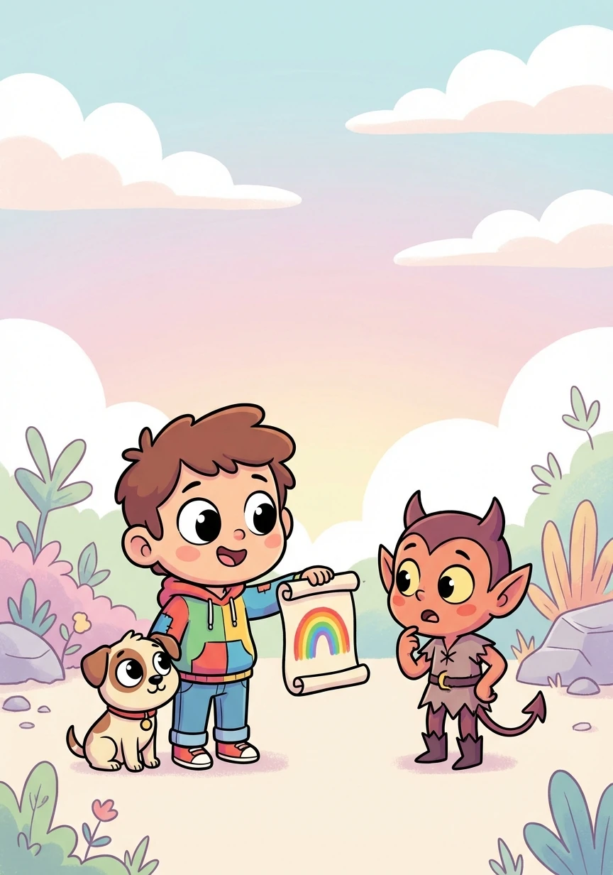 Quinn, with Patches by their side, confronted the imp. Instead of fighting, Quinn offered the imp a drawing of a rainbow, reminding them of the beauty in the world.