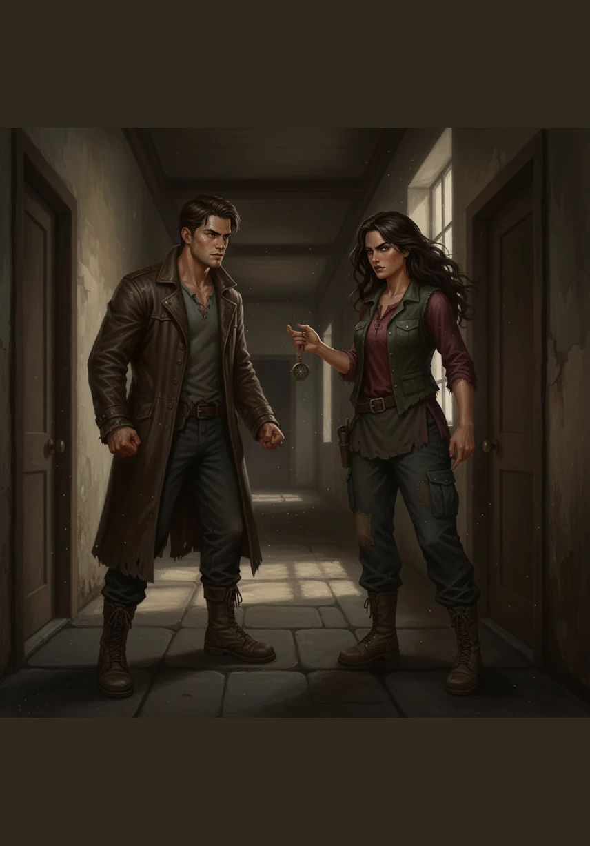 Noah breaks the silence with a provocative smirk, his eyes scanning her before he lets out a dry, mocking chuckle. He makes a biting joke about her taking up the entire hallway, masking his actual awareness of her presence with a jab about her figure.