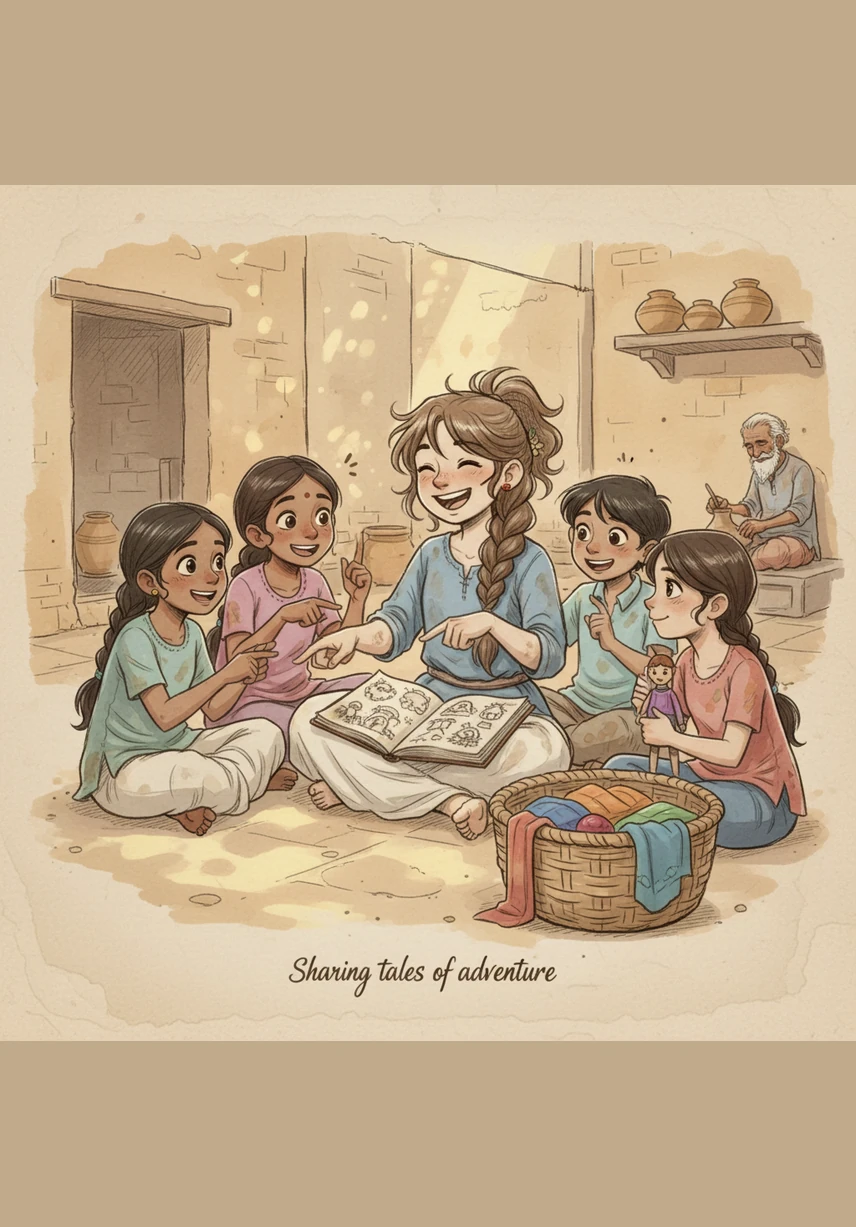 मीरा अपने बचपन के दोस्तों के साथ मिलकर गरमा-गरम समोसे और चाय का आनंद लेती है। उनकी खिलखिलाती हँसी और पुरानी बातों के बीच वह कैमरे को बताती है कि असली खुशी अपनों के साथ में ही है।