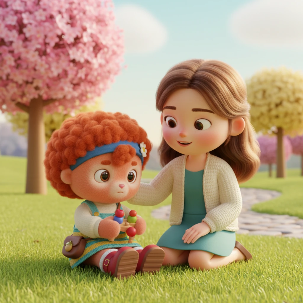 Just then, her mom knelt beside her, a gentle smile on her face. 'Learning new things takes time, sweetie,' she said softly. 'It's okay to feel frustrated, but let's try again, one tiny step at a time.'