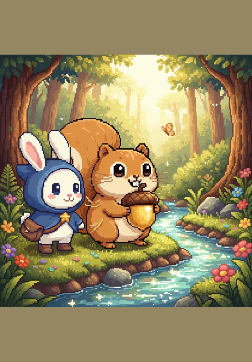 团团盯着水里闪闪发光的鹅卵石,眼睛突然一亮。它发现了一颗最光滑、最洁白的鹅卵石,在阳光下像宝石一样耀眼,于是开心地把它揣进怀里。