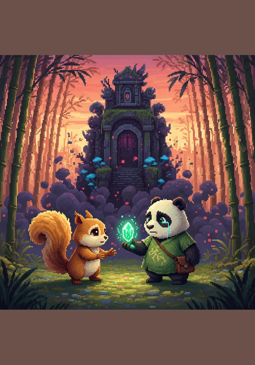 乐乐接过鹅卵石,告诉团团自己因为找不到妈妈而害怕。团团拉起乐乐的爪子,大声鼓励道:别害怕,我陪你一起找妈妈,我们把春天的快乐都装进礼物里!