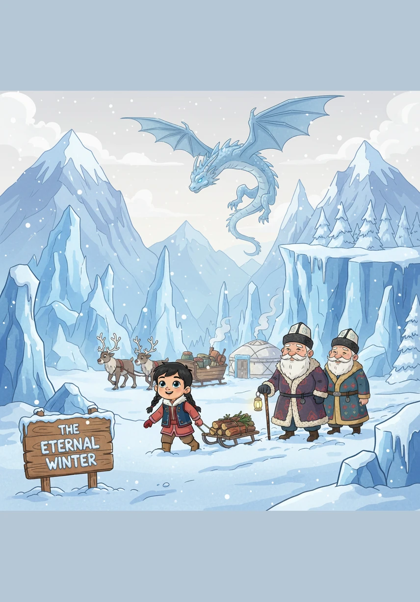 Давным-давно, когда мир был совсем молодым, могучая зима решила никогда не уходить, сковав землю вечными льдами и холодными ветрами. Люди и животные очень страдали от мороза, с надеждой взирая на хмурое небо и мечтая о первом весеннем тепле.