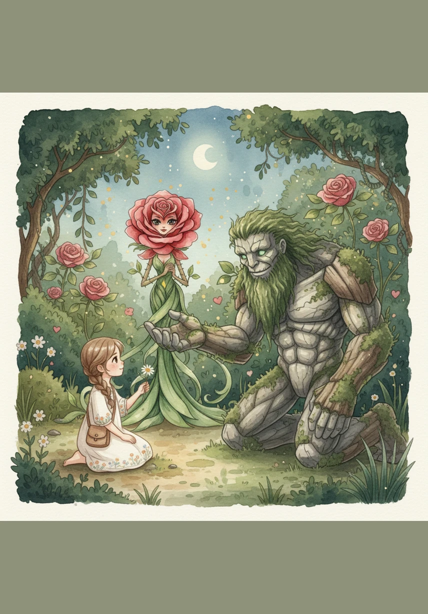 Lily knelt in the overgrown corner of her grandmother’s garden, where the sunlight filtered through the leaves in golden patches. Among the common daisies, a single, vibrant crimson rose pulsed with a soft, rhythmic light. As she reached out to touch it, the petals shivered and a tiny, melodic voice whispered her name.