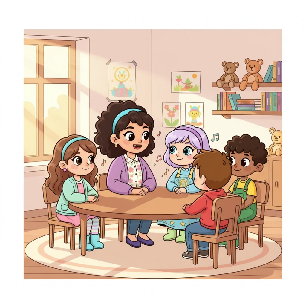 Мектептің ең жайлы бөлмесінде, психолог Марсияна апай дөңгелек үстел басында төрт оқушымен отыр. Камшат, Назерке, Дәулет және Дарын мұғалімдеріне мұқият қарап отыр. Бөлме жылы, күлкіге толы атмосфераға ие.