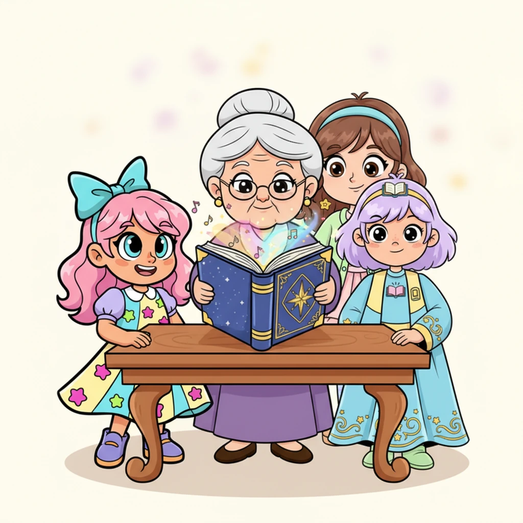 Марсияна апай үстел үстіне үлкен, жылтыр мұқабасы бар ерекше кітапты қояды. Ол жұмбақ күлімсіреп, бұл жай кітап емес, «Сиқырлы кітап» екенін айтады. Балалардың көздері қызығушылықпен үлкен кітапқа қадалды.