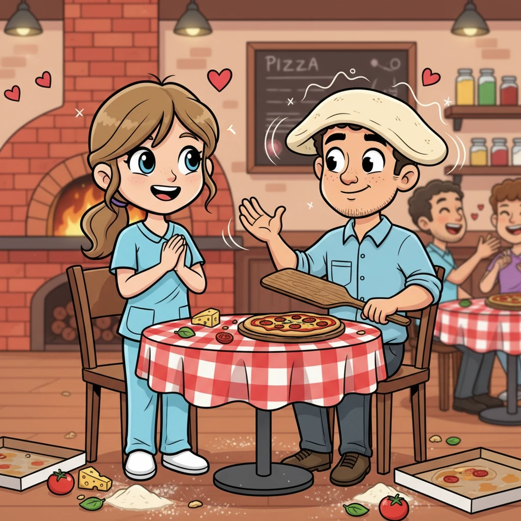 Their first date was at a lively pizza shop, filled with the aroma of cheese and tomato. Beth giggled as Matt tried to twirl a pizza dough high, only for it to land humorously on his head. They shared stories and laughter, feeling an instant connection amidst the cheesy fun.