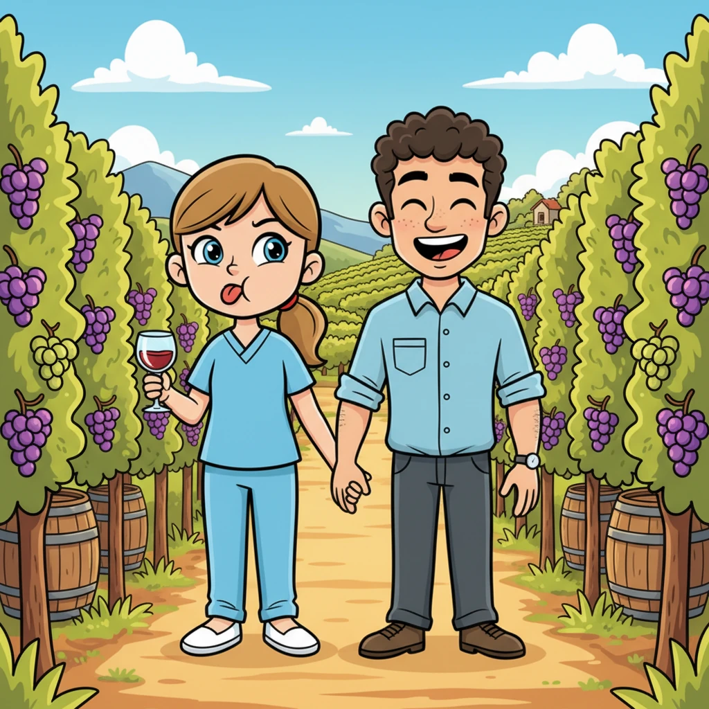 For a special treat, they visited a charming vineyard, sampling different wines. Beth made a funny face at a particularly tart sip, making Matt chuckle. They strolled hand-in-hand through rows of grapevines, enjoying the peaceful beauty and each other's company.