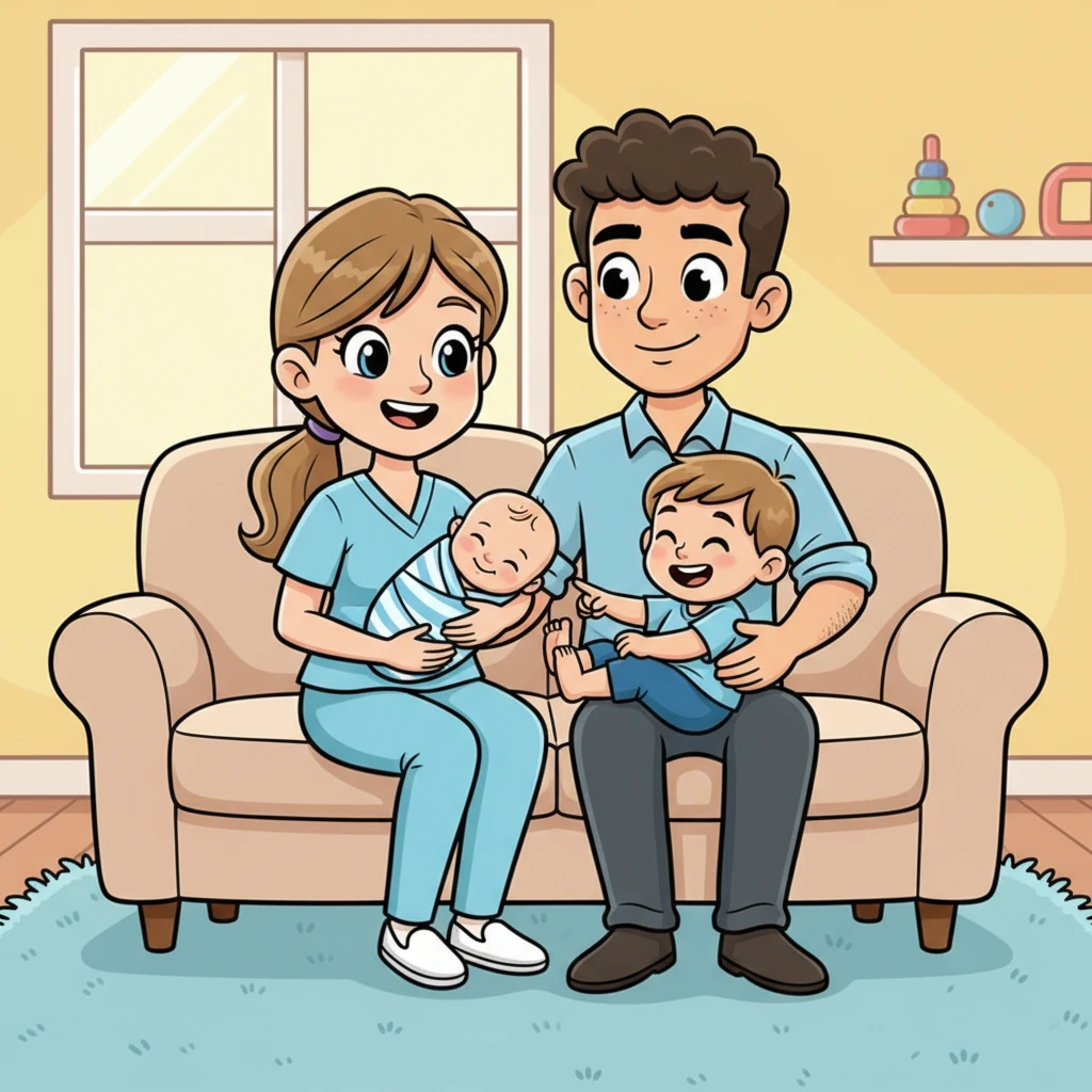 Not long after, another precious boy, Michael, joined their loving family, also with fair skin and brown hair. Lucas, now a proud big brother, playfully tickled Michael's tiny toes. Beth and Matt watched their two sons, feeling incredibly blessed and complete.