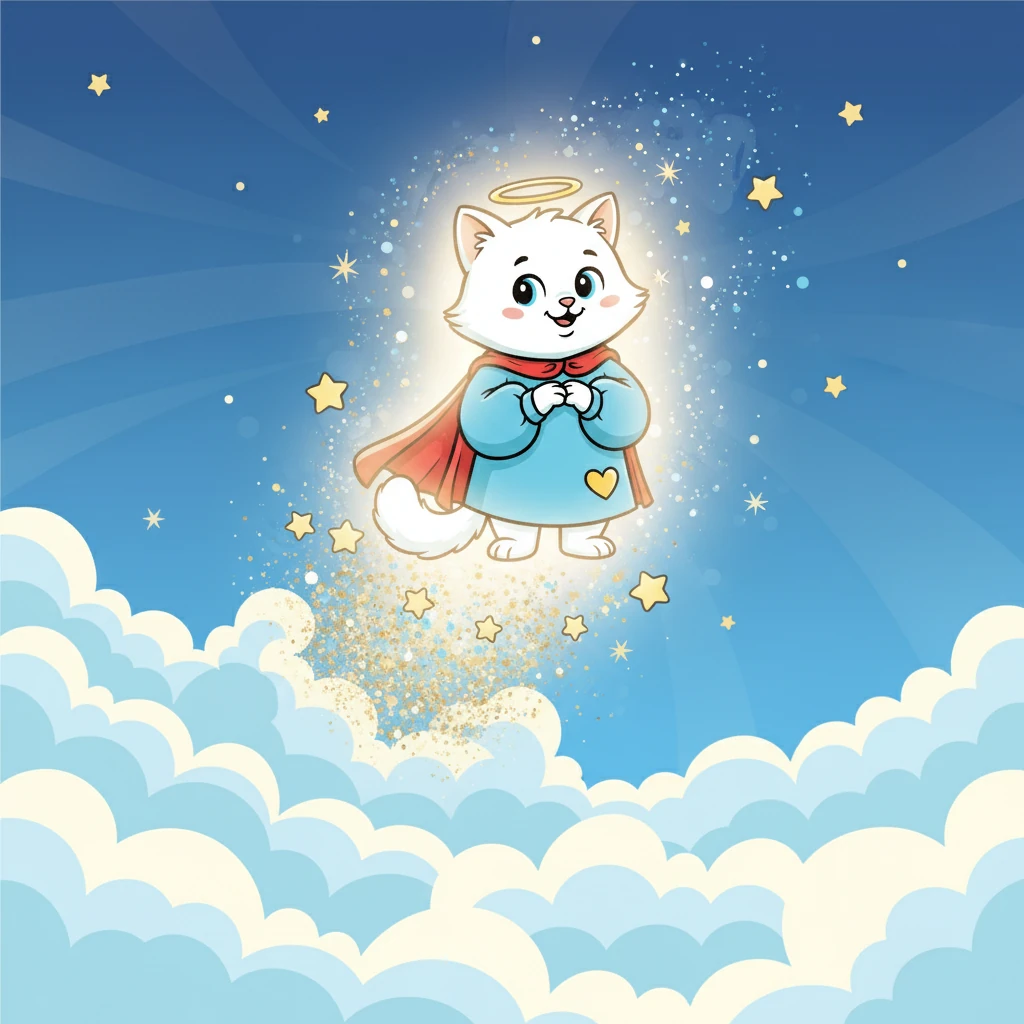 Macsi's spirit rose into the sky, leaving behind a trail of sparkling dust. She ascended towards the clouds, her form becoming brighter and more radiant.