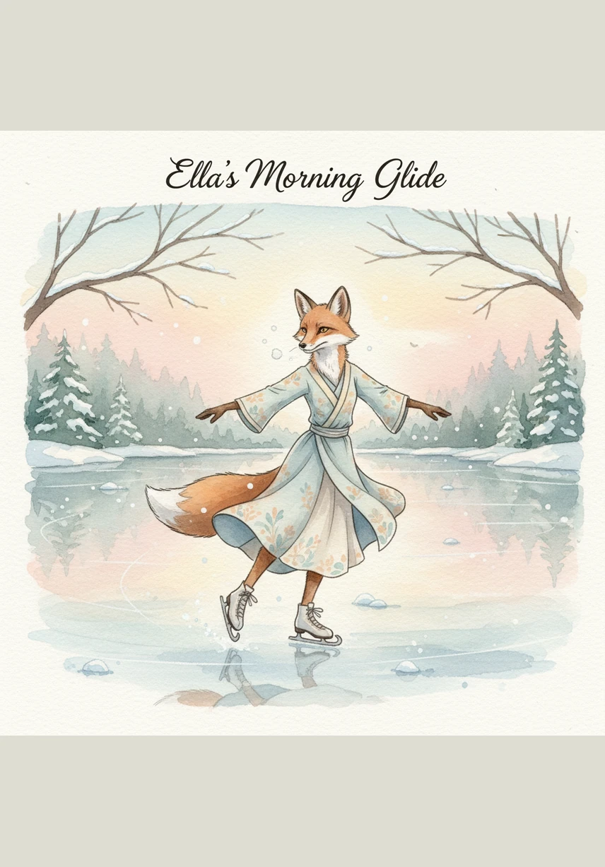 Every morning before the sun climbed over the mountains, Ella returned to the pond to practice her glides and turns in the quiet solitude. She fell many times, landing with a heavy thud, but each time she stood back up with even more determination in her eyes.