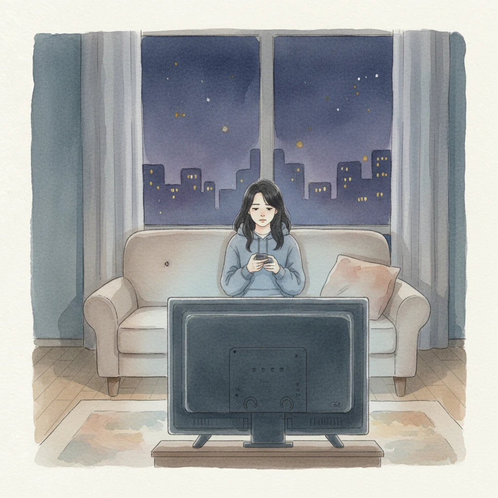 凌晨三点，城市像一头沉睡的巨兽，只有林晓公寓的灯还亮着。她坐在沙发上，电视屏幕的光映着她毫无表情的脸，手里攥着遥控器，却按不下去。白天的喧嚣褪去，一种更粘稠、更孤寂的寂静渗入骨髓，失眠的老毛病又犯了。