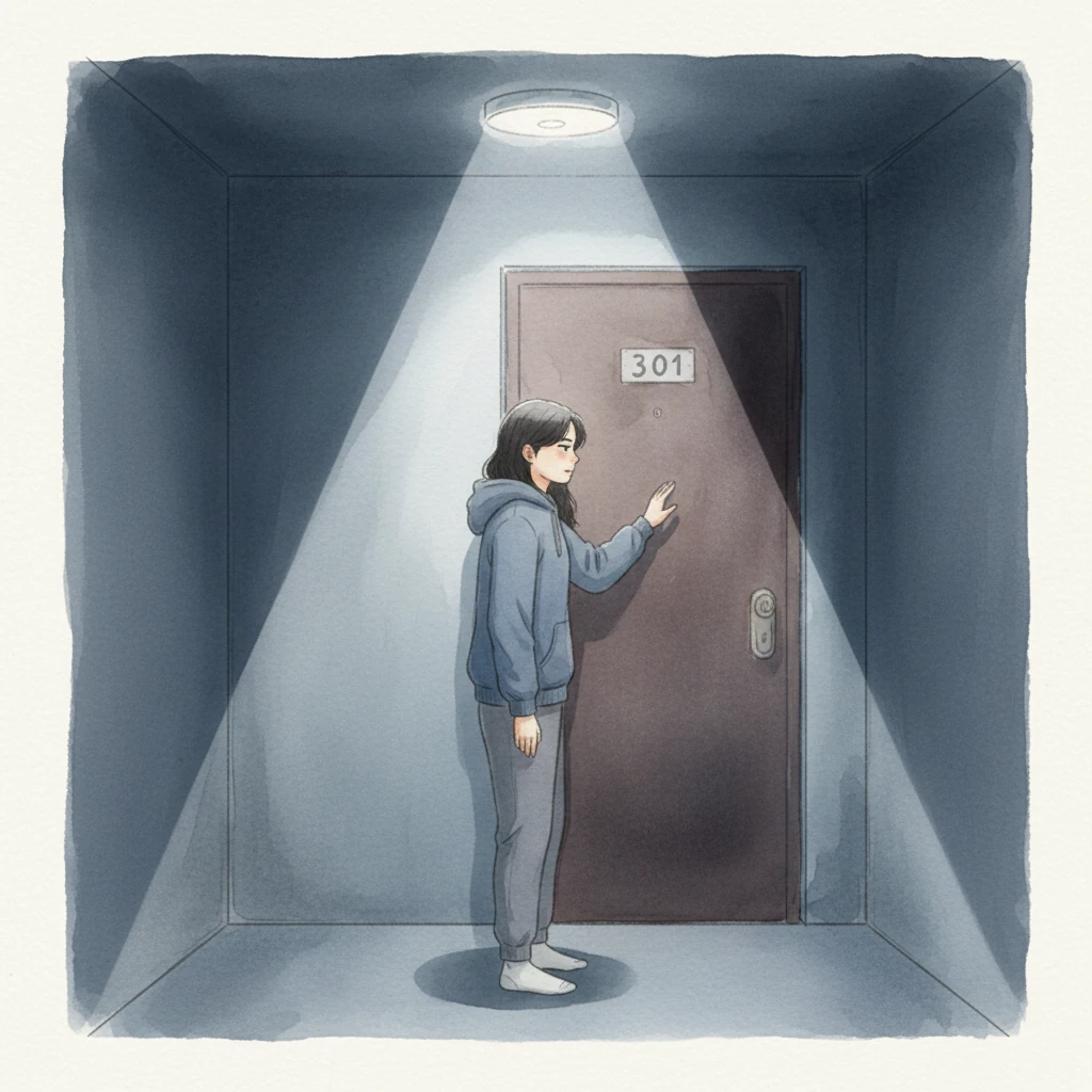 她冲到玄关，猛地拉开房门，楼道里昏暗的声控灯应声亮起，惨白的光线刺得眼睛生疼。隔壁的门紧闭着，林晓深吸一口气，带着一种近乎绝望的冲动，抬手敲响了301的门。