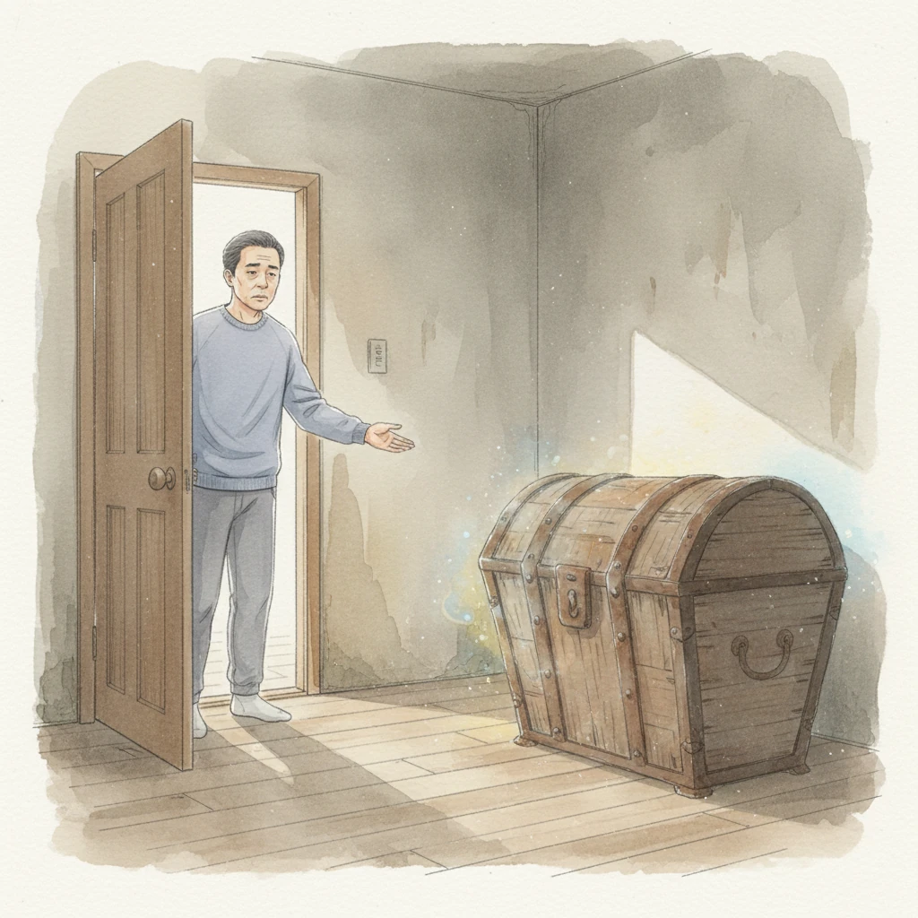 邻居没有说话，只是缓慢地打开了门，示意林晓进去。屋子里弥漫着一股混杂着尘土和某种陈旧金属的奇怪气味。林晓的目光被墙角一个古老、形状奇特的木箱子吸引，它同样发出微弱而规律的嗡鸣声。