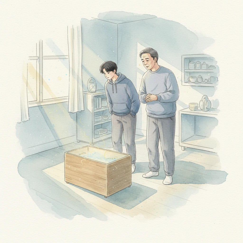 邻居缓缓走到箱子旁，轻声说：“它一直在寻找……它需要的，就是寂静。” 林晓凝视着那个发出嗡鸣的箱子，整个房间在柔和的月光下，仿佛也变得流动起来，充满了未知的秘密和一种难以言喻的平静。